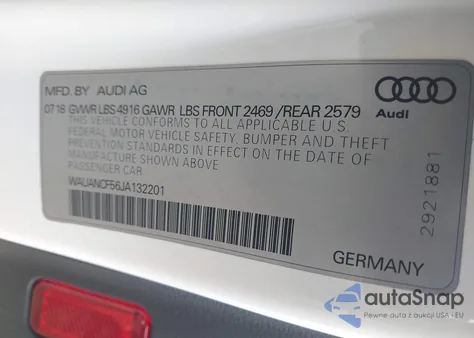 2018 Audi A5 2.0T Premium из США, поврежденный, VIN WAUANCF56JA132201